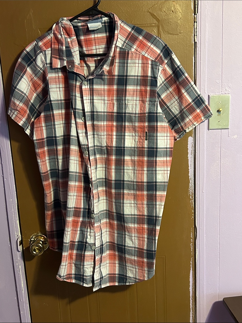 Columbia Men's Short-Sleeve Plaid Button-Down Shirt - Red, Navy & White